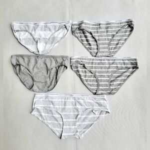New Gilly Hicks Sydney Gray White Cotton Bikini Briefs Underwear L Bundle of 5